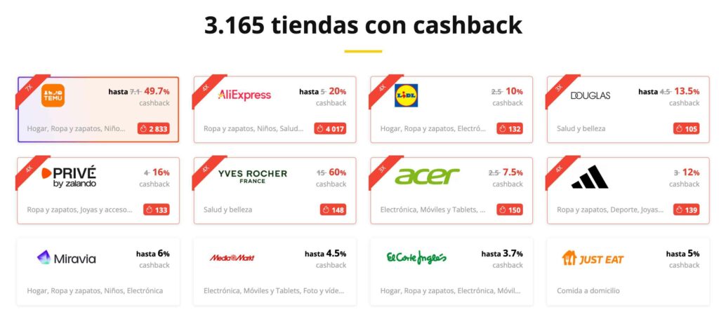 descuentos reembolsos tiendas online